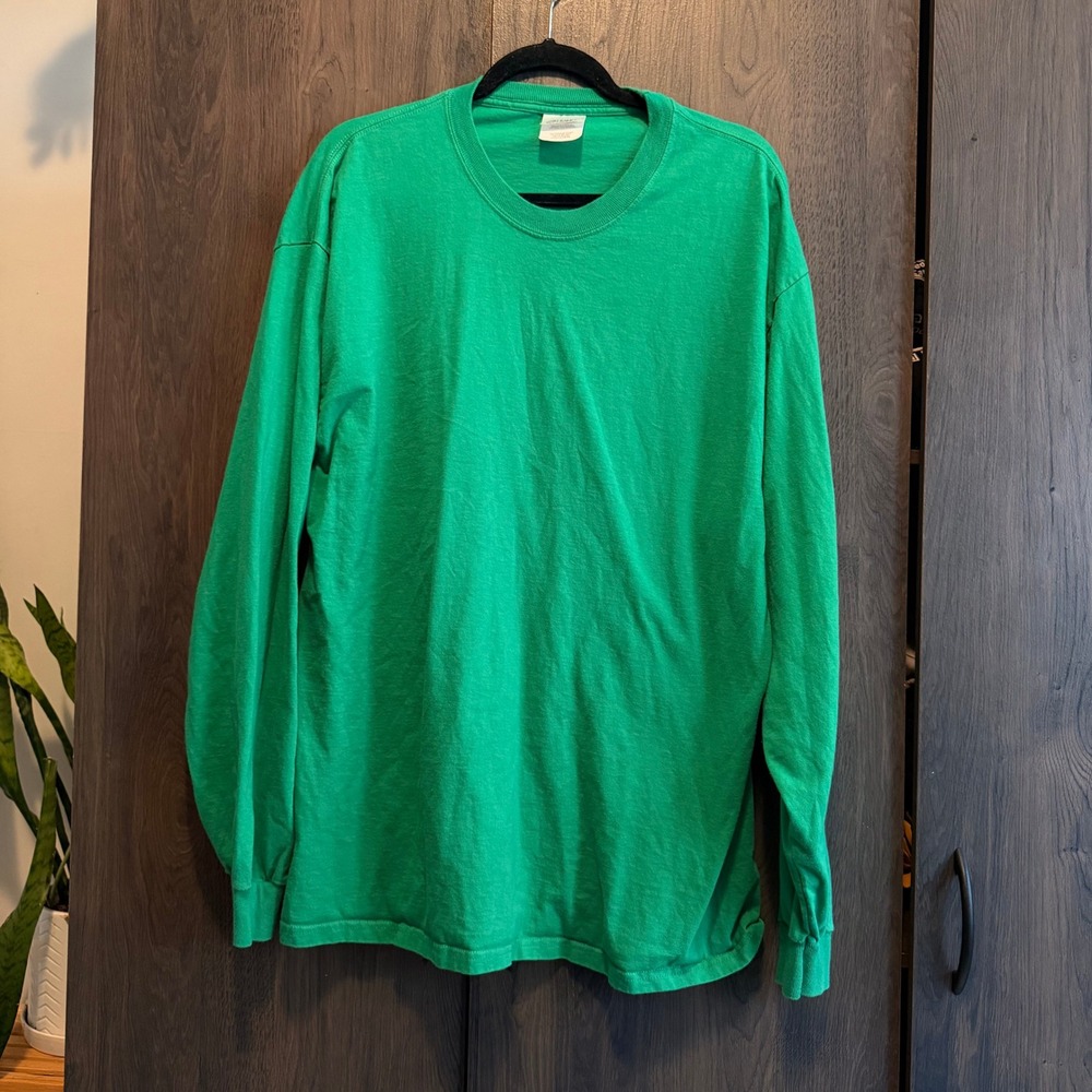 Port and Company Long Sleeve Tee Mens XL Green Cotton Crewneck Essential Shirt